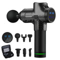 Black fascia gun massager with brushless motor and LCD touch screen for muscle relaxation