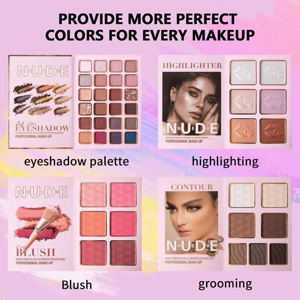 Multifunctional eye shadow plate with matte and shimmer finishes, blush, and highlight in a compact palette, colour U137A