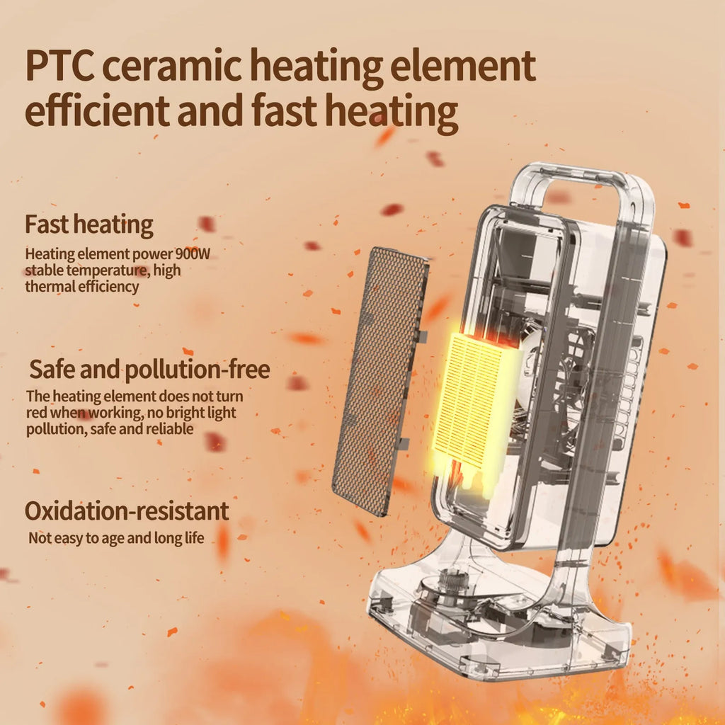 Compact desktop PTC air heater with knob control and multiple plug options