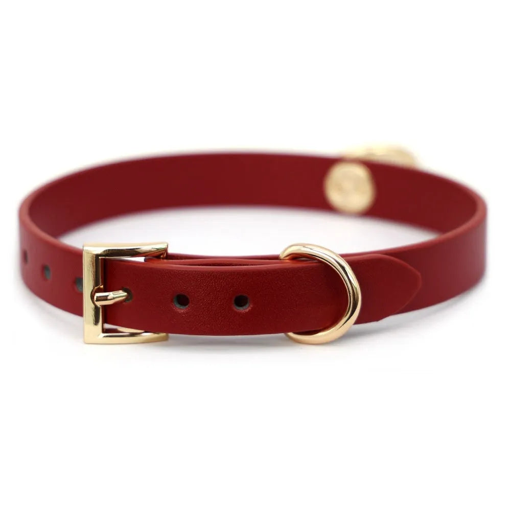 Genuine cowhide leather bondage collar with adjustable pull lead in black and red colour options