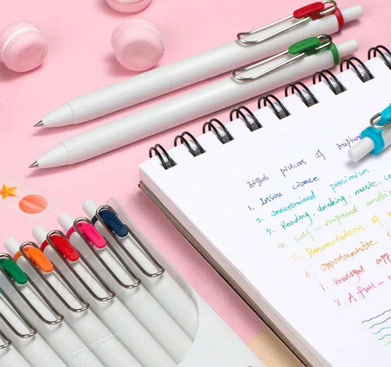 Gel pen set with 0.38mm and 0.5mm tips, five ink colours, non-erasable, 10 pens per box