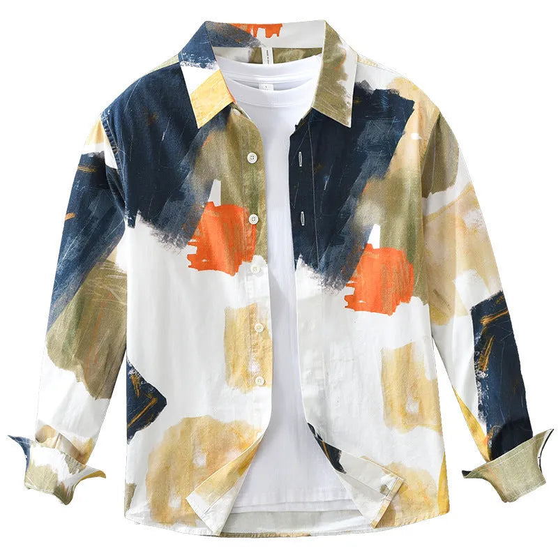 Loose fit casual cotton top with printed colour pattern and long sleeves in cardigan style