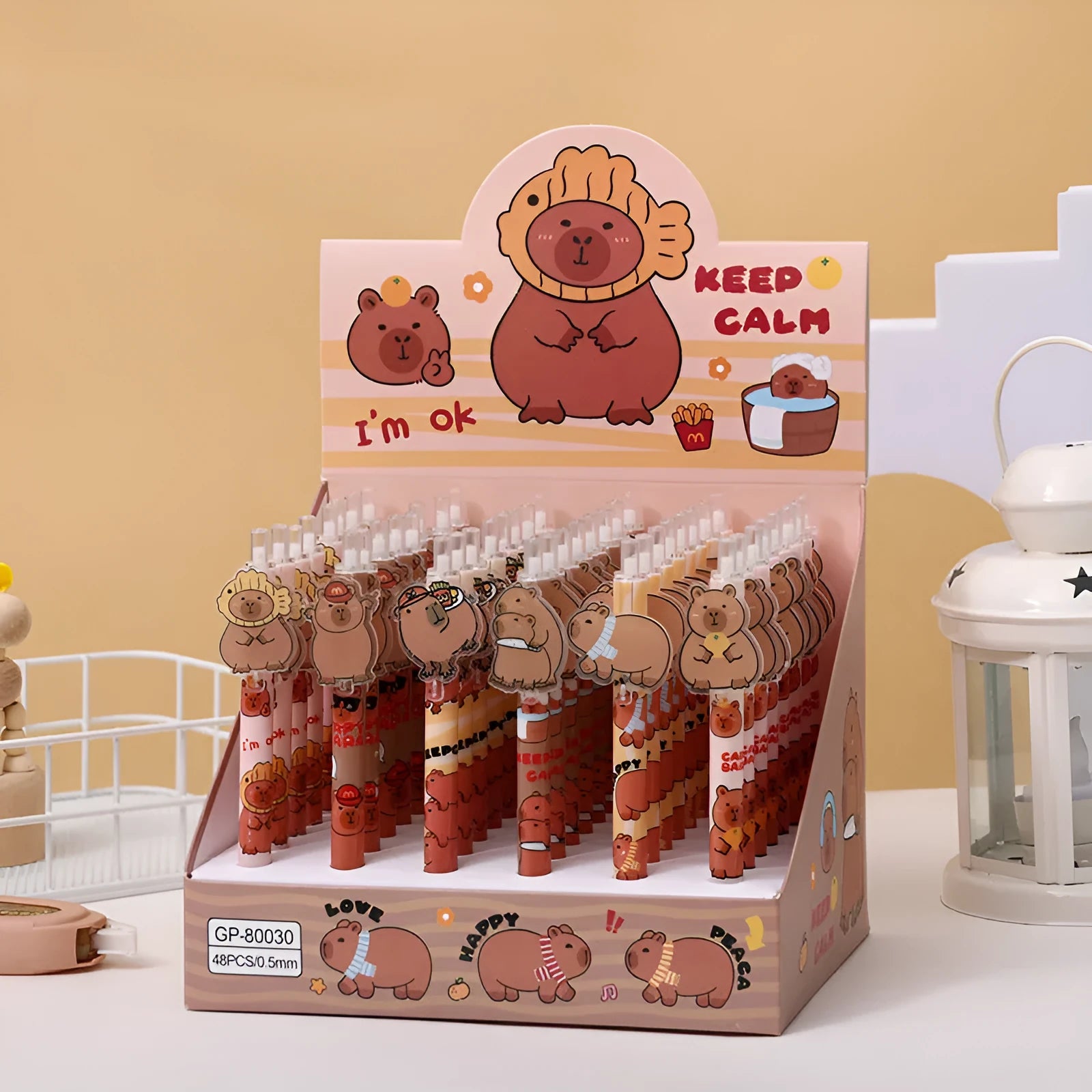 Cartoon bear design acrylic paster pressing gel pens in 48-piece box set with plastic shells