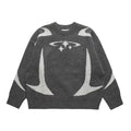 Women's loose abstract jacquard pullover sweater, long sleeve, 65cm medium length, thick core-spun yarn knit