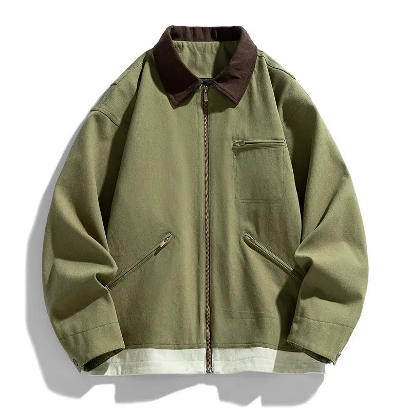 American retro style loose fit jacket with contrast lapels and side seam pockets