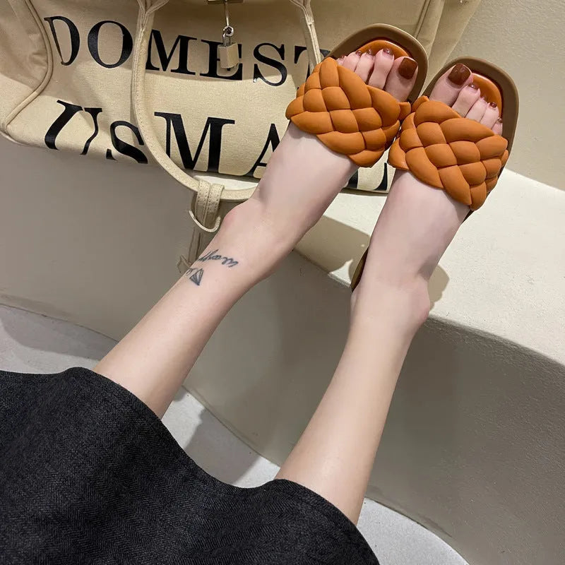 Women's casual plaid beach sandals with thick anti-skid PVC sole, shown in multiple colours