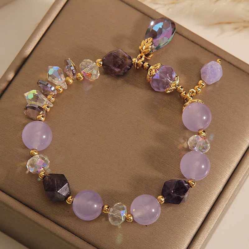 Lavender purple crystal water drop bracelet for children with retro purple colour theme