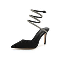 Women pointed stiletto high heels with ankle strap in black velvet 7cm heel
