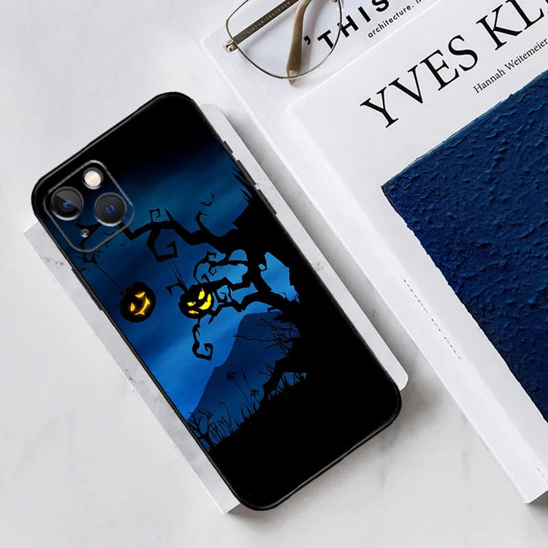 Black TPU soft shell phone case with painted cartoon ghost design for Apple iPhone