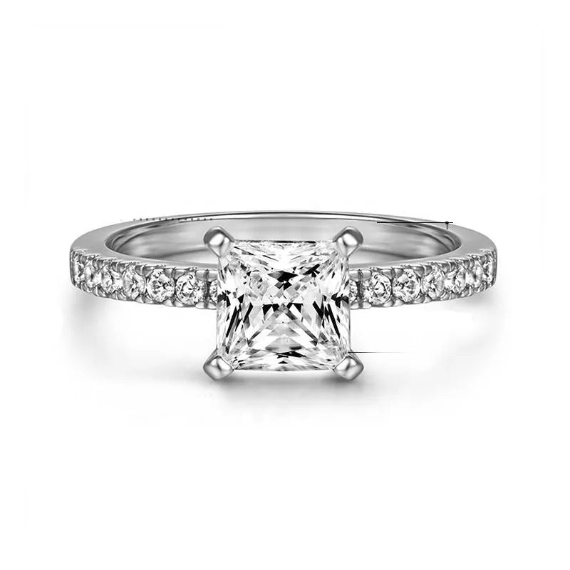 925 sterling silver women's ring with square, rectangle or teardrop cubic zirconia in diamond setting, US 6-7