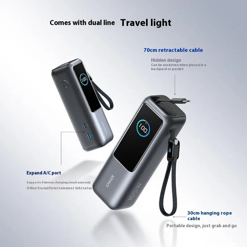 Two-wire power bank in black or silver, 25000 capacity, fast charging, 157x54x49mm industrial style