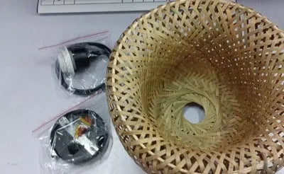 Bamboo woven rattan chandelier 600mm single head hanging light with adjustable 1.2m height
