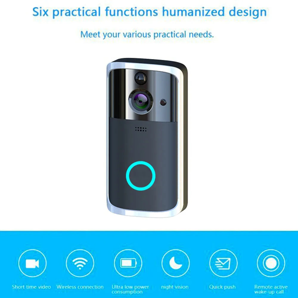 WiFi video doorbell camera with 32GB TF card, infrared night vision, 7.5cm x 3.3cm x 14.4cm, Black or Silver
