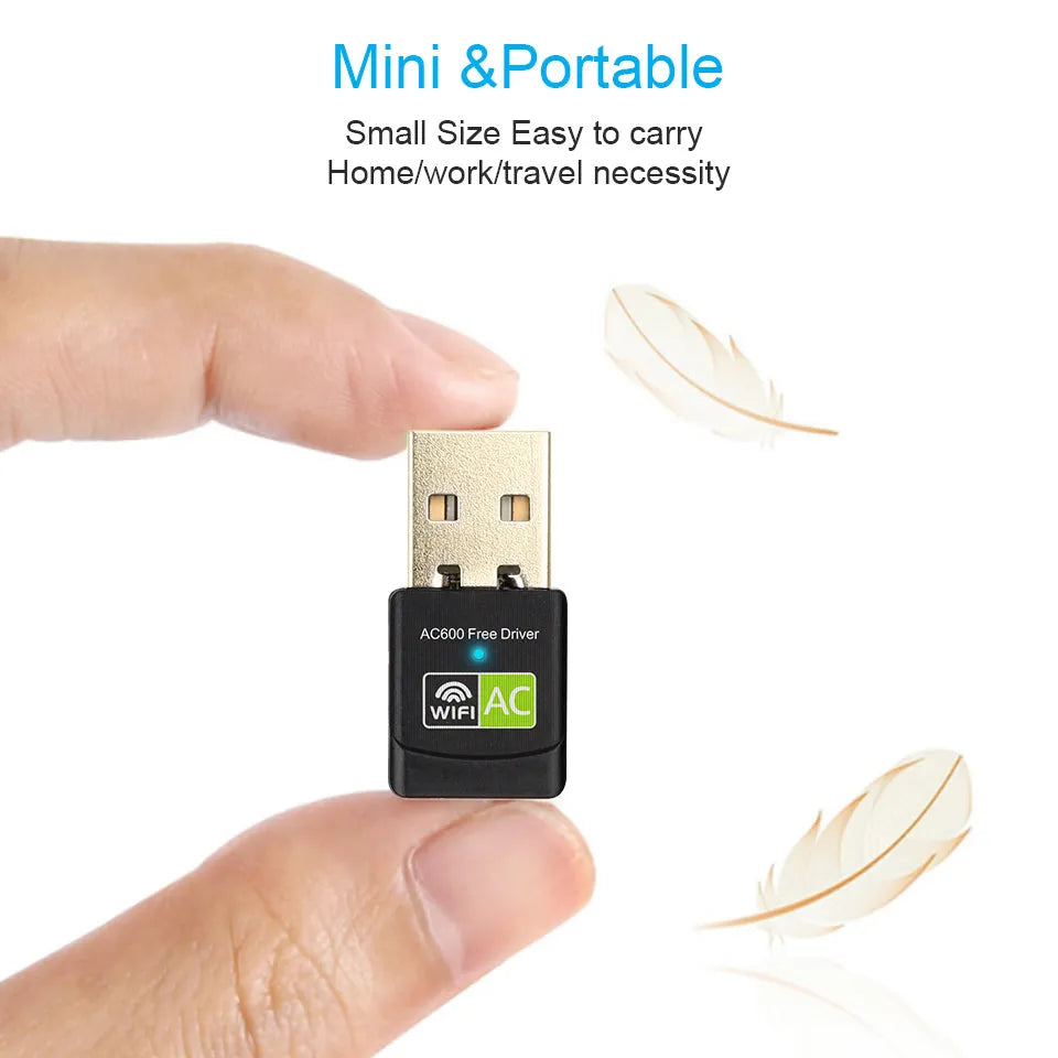 Mini dual band 600Mbps wireless network card USB adapter in black with AC600 support