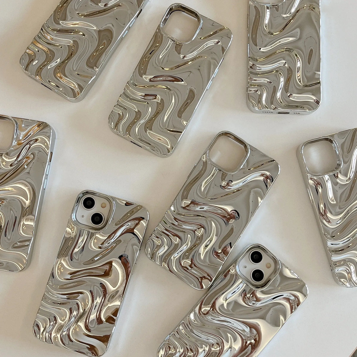 Frosted water ripple TPU phone case for Apple iPhone, electroplated silver finish with drop protection