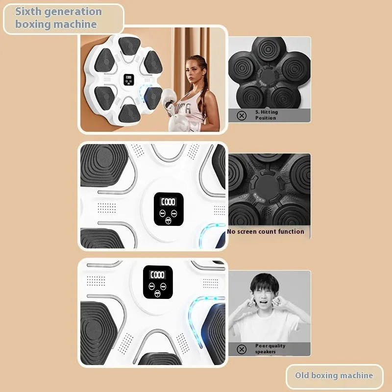 Smart music boxing machine wall target with electronic display and focus gloves for home fitness training