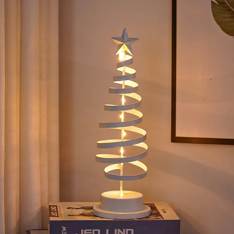 Metal LED spiral Christmas tree table ornament with warm white lights