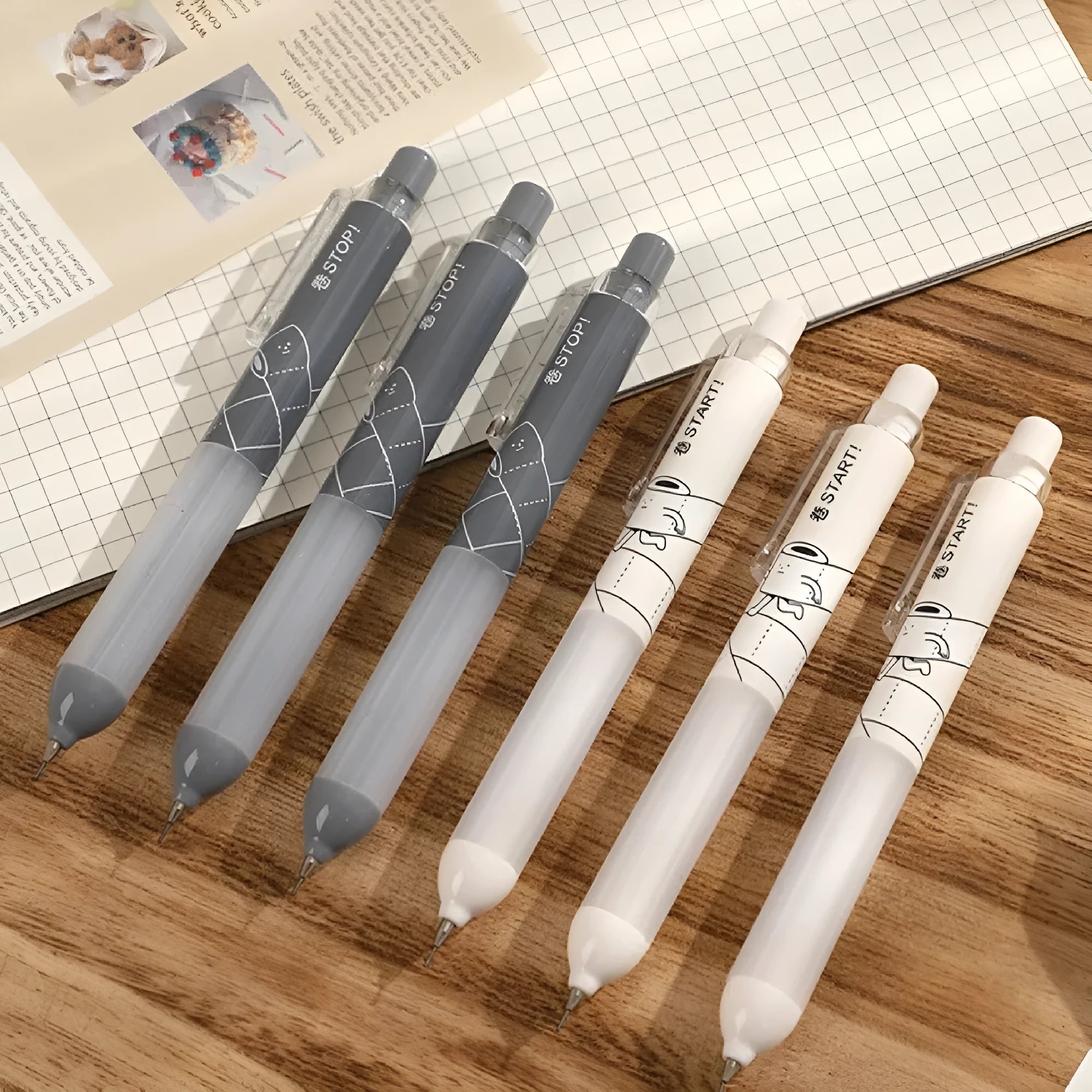 0.5mm mechanical pencil with cloud grip in black and white minimalist design