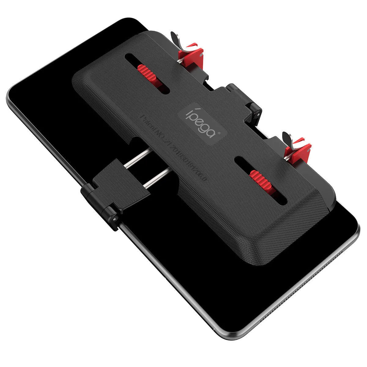 Black mobile phone game trigger stand with adjustable metal trigger and telescopic fixing clip