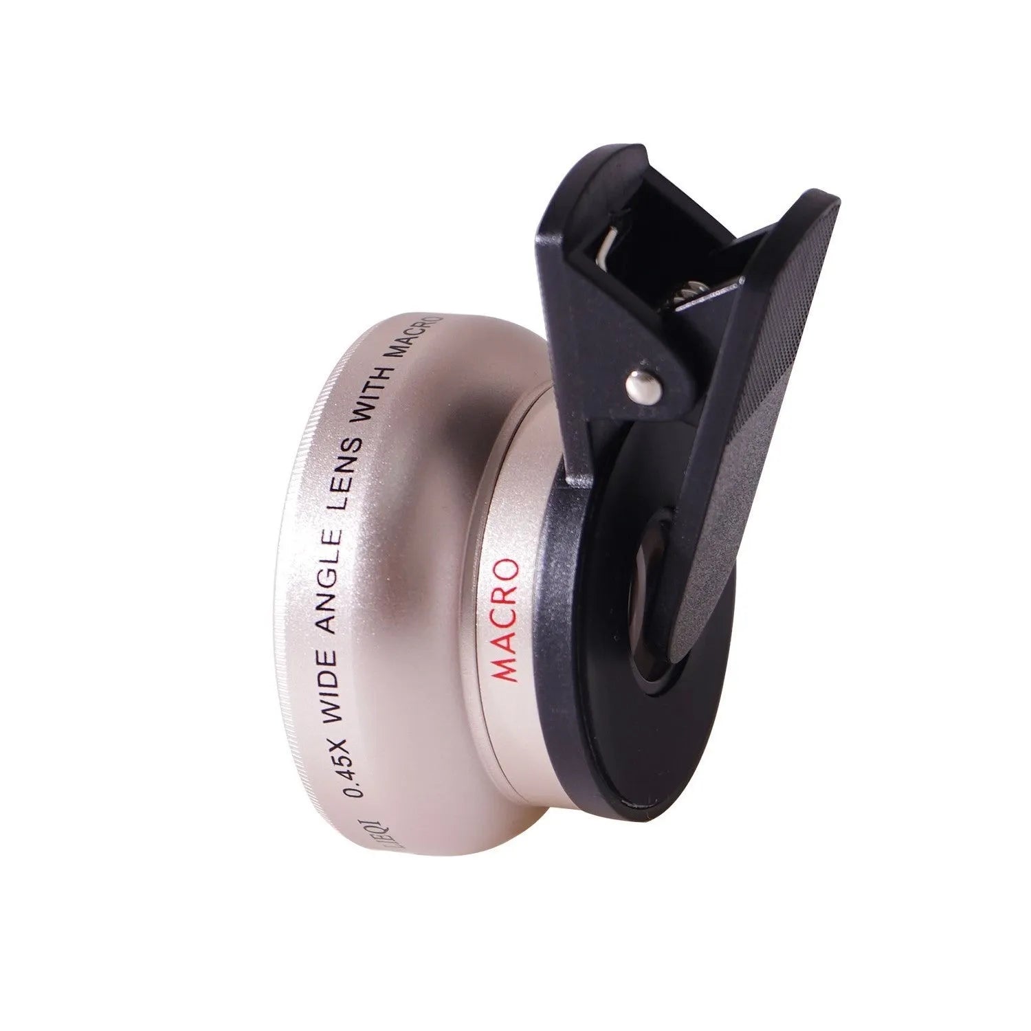 LIEQI silver wide-angle and macro smartphone camera lens with clip mount