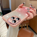 Transparent glitter gradient magnetic iPhone case for iPhone 15 Pro Max in pink and silver.