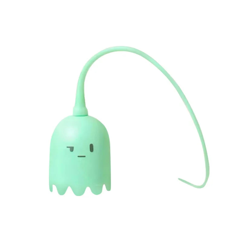 Electronic cat wand toy with swinging silicone tails, green colour option, 38cm length