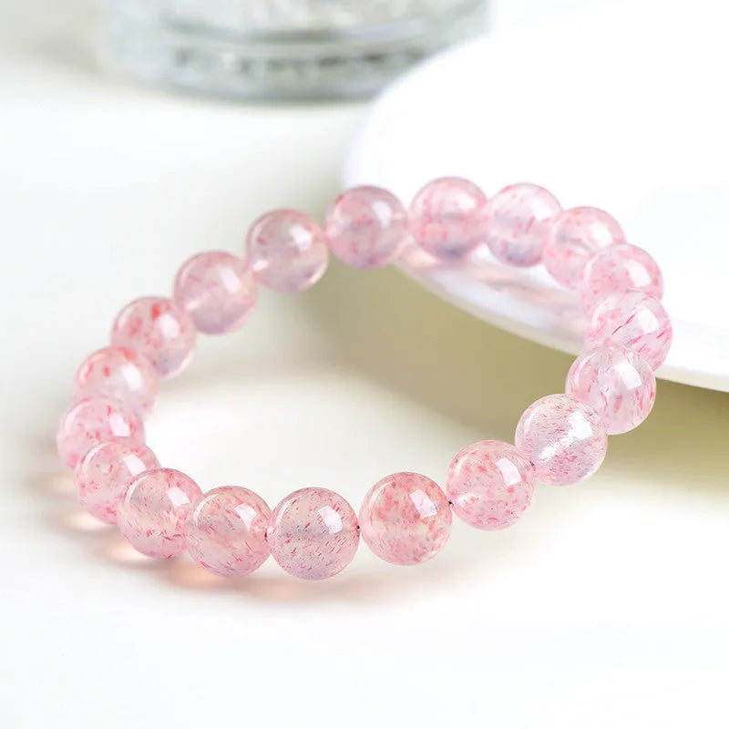 Natural white strawberry quartz crystal ball bracelet with 10-10.8mm geometry-shaped beads