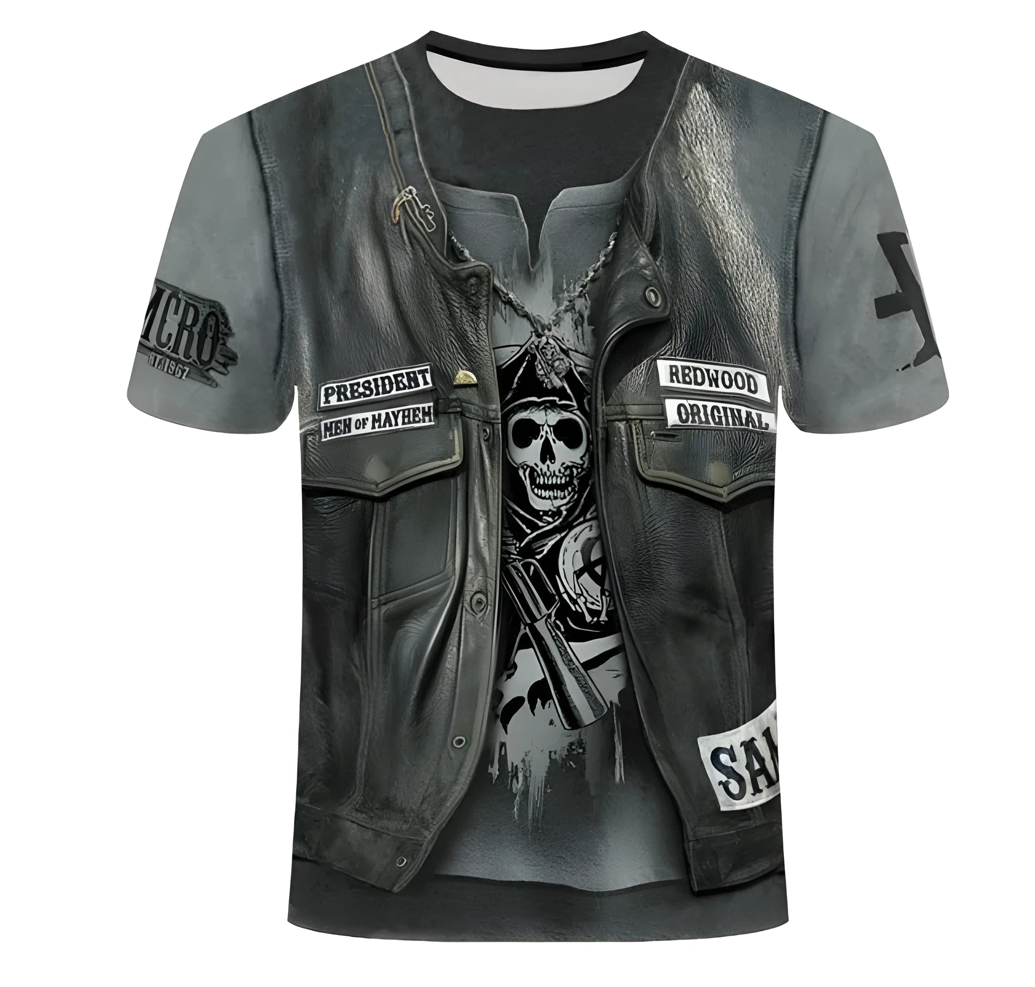 Unisex 3D T-shirt with full front and back printed design, shown on model, available in sizes S to 6XL