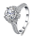 White copper ring with micro-inlaid zircon stones, geometrical Korean style, available sizes 6-10