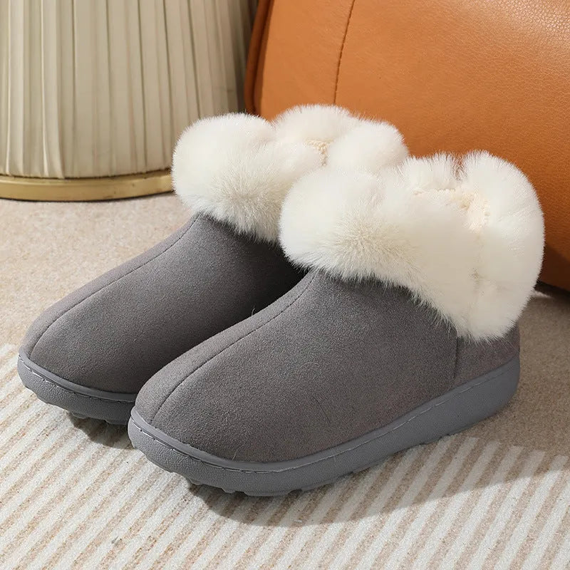 New bag heel winter home indoor platform warm couples cotton shoes in gray with super soft velvet upper and thickening sole