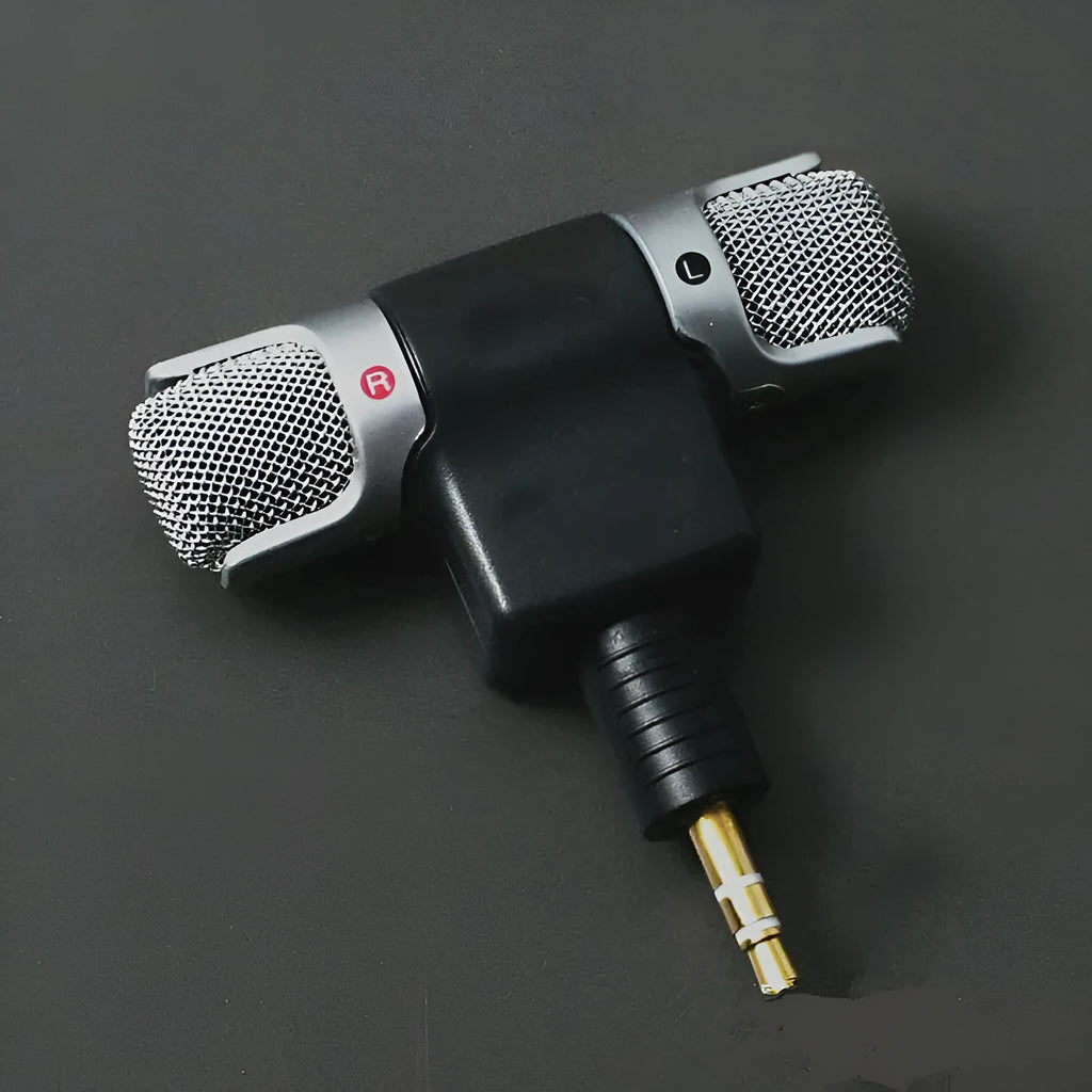 Mini electret condenser microphone with gold-plated 3.5mm plug, black and silver, for smartphones
