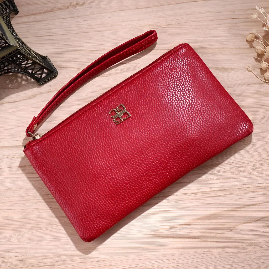 Long 55cm PU leather wallet handbag with zipper in a choice of solid colours.