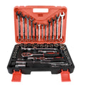 61-piece chrome vanadium steel auto repair socket and wrench set in a box.