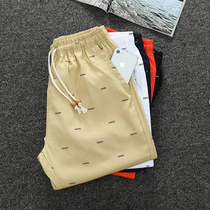 Cotton beach shorts in dark blue, loose fit, size range L to 5XL, for men and women