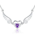 925 sterling silver angel wings pendant necklace with purple crystal heart on 45cm link chain