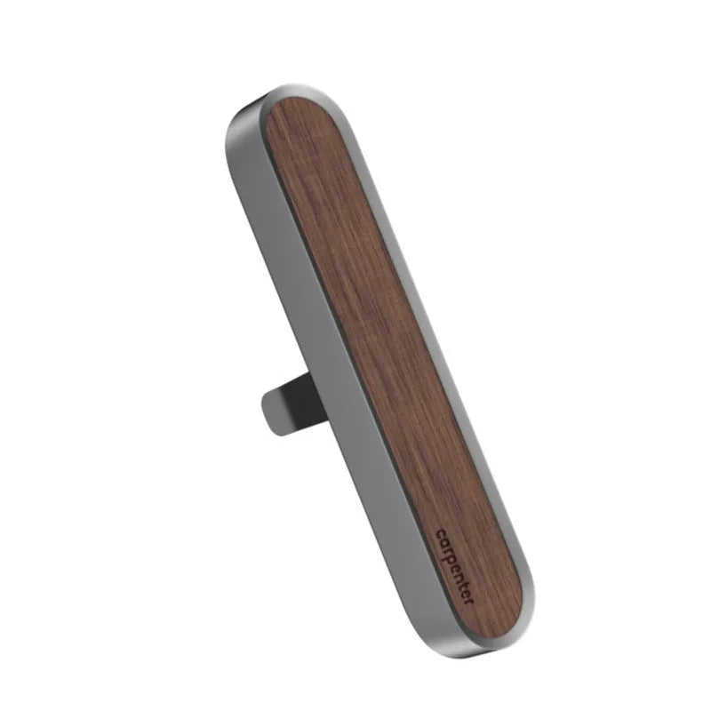 Dark grey walnut wood car aromatherapy air outlet decoration with alloy detail and two fragrance pieces