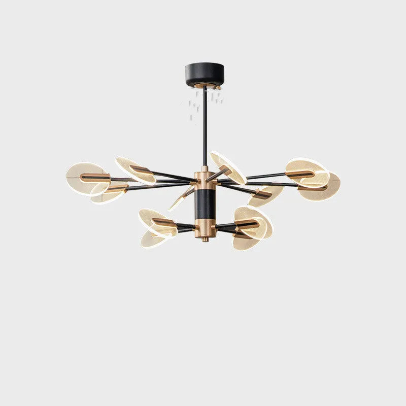Nordic style iron frame LED chandelier pendant light with multiple acrylic shades.