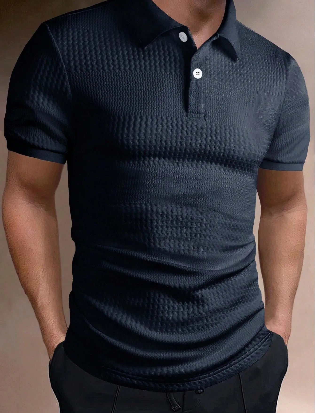 Men's loose fit striped polo shirt in breathable polyester blend fabric for summer wear
