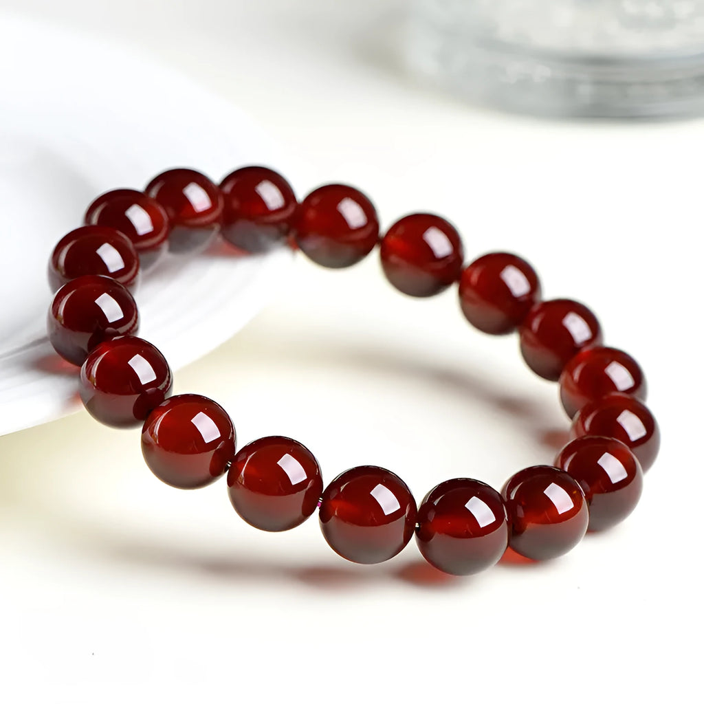 Natural orange red garnet ball bracelet with Ruyi elements in retro unisex design