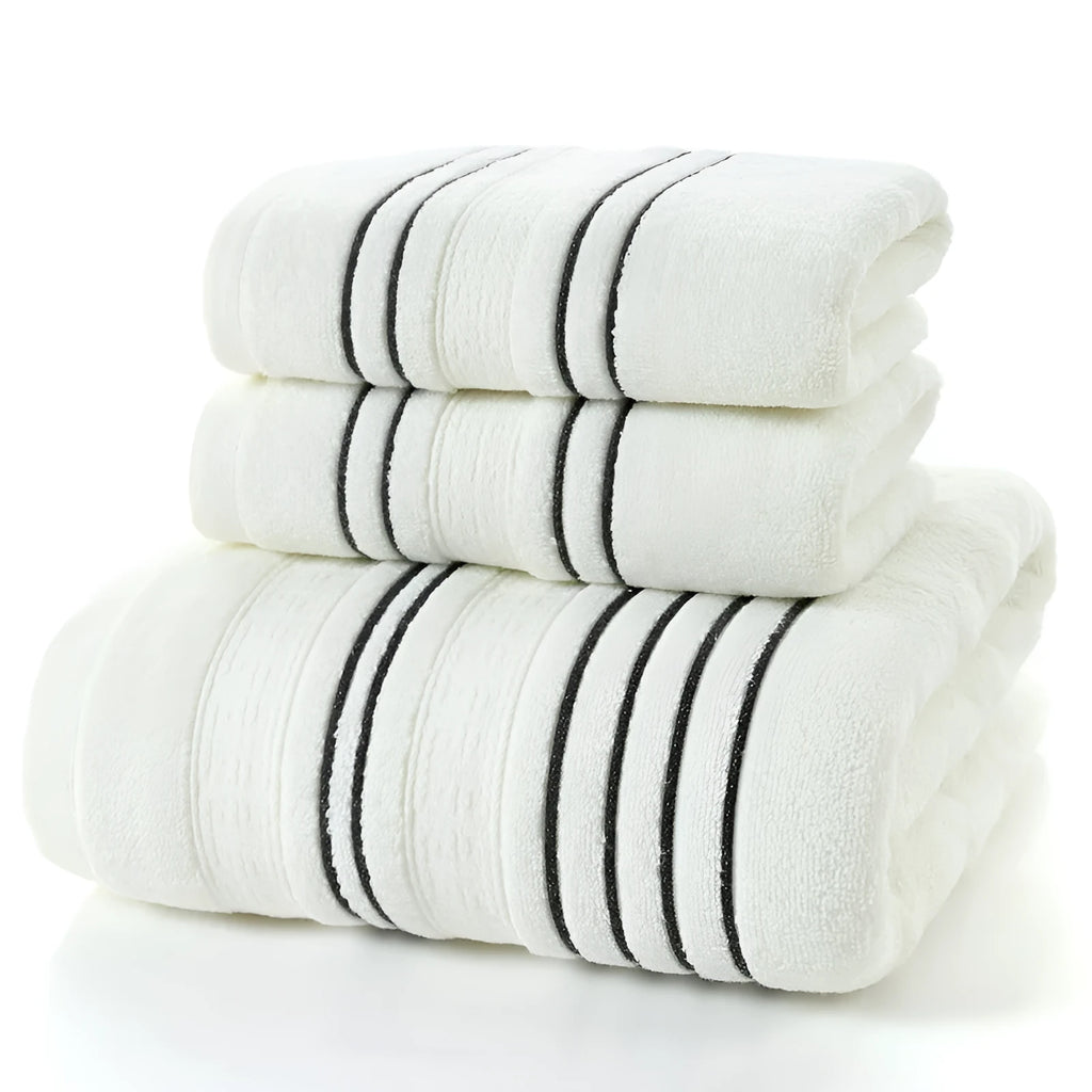 100% cotton household bath towel set in white, grey or khaki with two 34x74cm towels and one 70x140cm bath towel