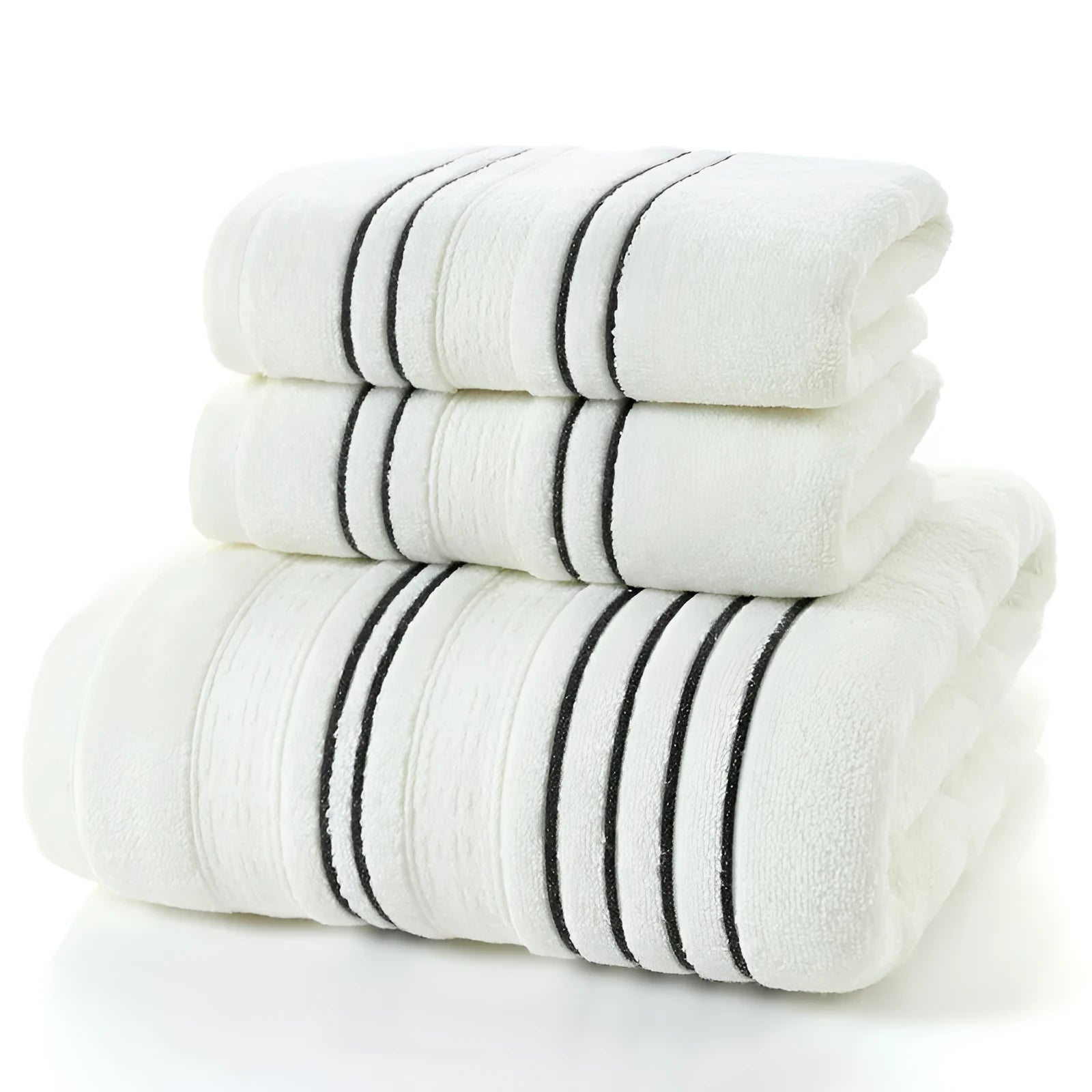 100% cotton household bath towel set in white, grey or khaki with two 34x74cm towels and one 70x140cm bath towel