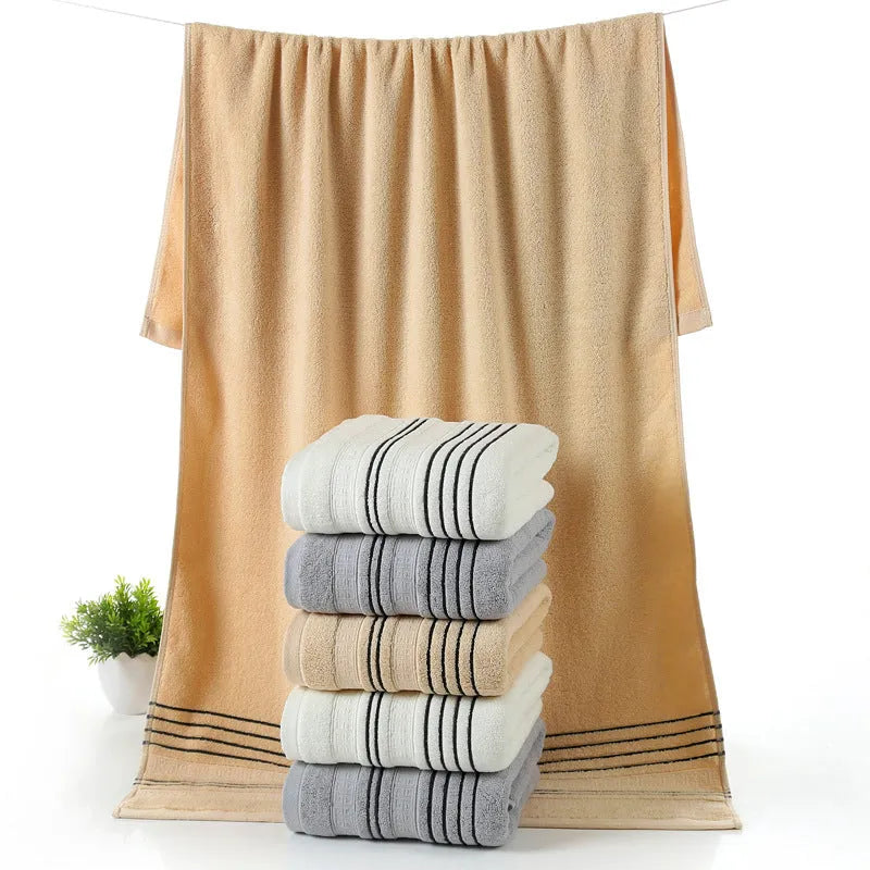 100% cotton household bath towel set in white, grey or khaki with two 34x74cm towels and one 70x140cm bath towel