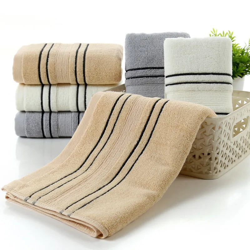 100% cotton household bath towel set in white, grey or khaki with two 34x74cm towels and one 70x140cm bath towel