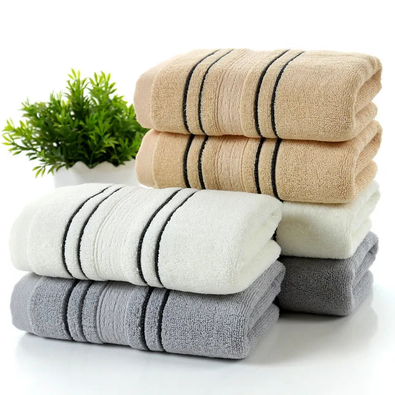 100% cotton household bath towel set in white, grey or khaki with two 34x74cm towels and one 70x140cm bath towel