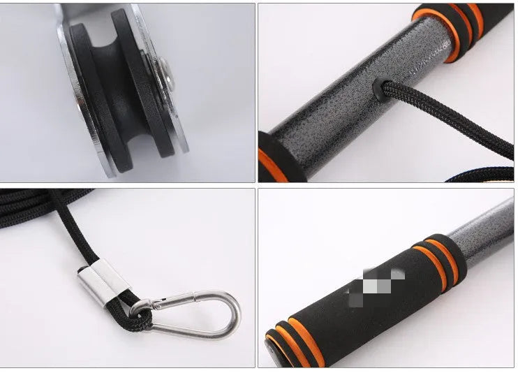 Qianjin stick fitness equipment set with nylon pull rope, pulley, and bell piece support