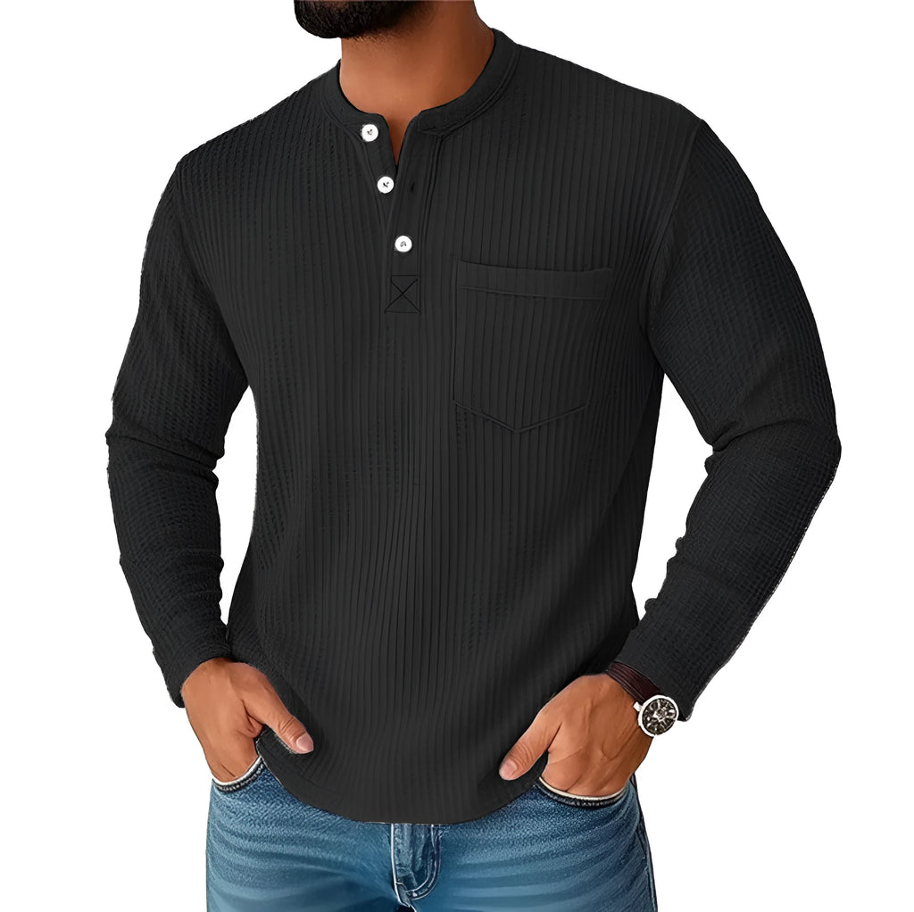 Men's long sleeve Henley shirt casual jacket with collar button in light gray, lightweight chemical fibre blend