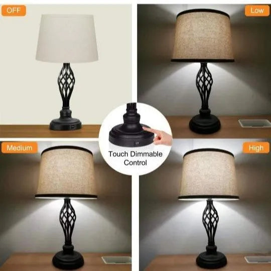 European style alloy bedside table lamp with touch sensor controls and USB cable