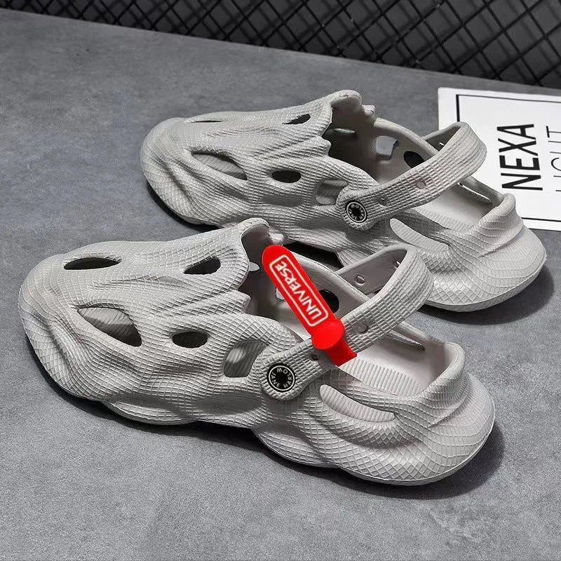 EVA coconut slippers with closed toe design in grey colour showing frosted processing texture