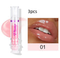 New Tube Lip Gloss in six colours showing shiny, mirror finish on lips.