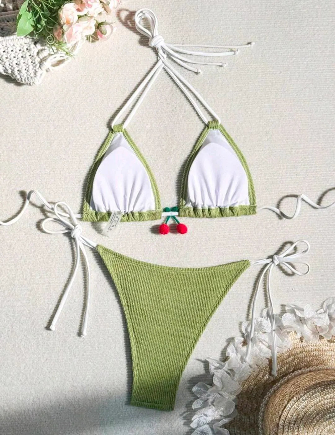 Nylon bikini swimsuit briefs in a solid colour on a mannequin